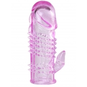 Розовая  гелевая насадка с клиторальным отростком - 13,5 см. - Toyfa Basic - в Новочеркасске купить с доставкой