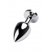 Серебристая коническая анальная пробка с красным кристаллом - 8 см. - ToyFa - купить с доставкой в Новочеркасске