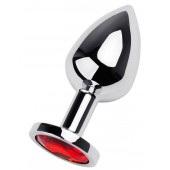 Серебристая коническая анальная пробка с красным кристаллом - 8 см. - ToyFa - купить с доставкой в Новочеркасске