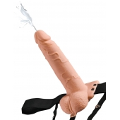 Телесный полый страпон с имитацией эякуляции 7.5  Hollow Squirting Strap-On with Balls Flesh - 21,6 см. - Pipedream - купить с доставкой в Новочеркасске
