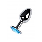 Серебристая конусовидная анальная пробка с голубым кристаллом - 7 см. - ToyFa - купить с доставкой в Новочеркасске