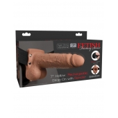 Кофейный перезаряжаемый вибрострапон 7  Hollow Rechargeable Strap-on with Balls - 20,3 см. - Pipedream - купить с доставкой в Новочеркасске