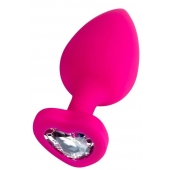 Розовая анальная втулка Diamond Heart с прозрачным кристаллом - 9,5 см. - ToyFa - купить с доставкой в Новочеркасске