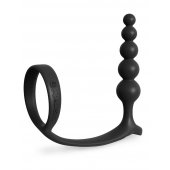Черная анальная цепочка с эрекционным кольцом Ass-gasm Cockring Anal Beads - Pipedream - в Новочеркасске купить с доставкой