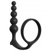Черная анальная цепочка с эрекционным кольцом Ass-gasm Cockring Anal Beads - Pipedream - в Новочеркасске купить с доставкой
