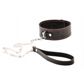 Черный широкий ошейник с красной строчкой и поводком - Crazy Handmade - купить с доставкой в Новочеркасске