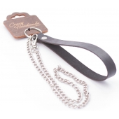 Серебристый металлический поводок с кожаной черной ручкой - 80 см. - Crazy Handmade - купить с доставкой в Новочеркасске