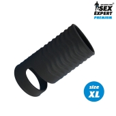 Черная открытая насадка на пенис с кольцом для мошонки XL-size - 8,9 см. - Sex Expert - в Новочеркасске купить с доставкой