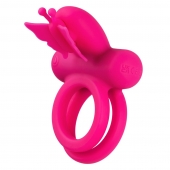 Розовое эрекционное виброкольцо Silicone Rechargeable Dual Butterfly Ring - California Exotic Novelties - в Новочеркасске купить с доставкой