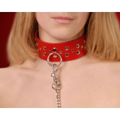 Красный кожаный ошейник с карабином и поводком - Sitabella - купить с доставкой в Новочеркасске