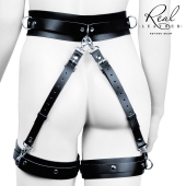 Черный кожаный пояс с гартерами - S-M - Notabu - купить с доставкой в Новочеркасске