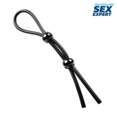 Черное силиконовое лассо с двумя шариками для утяжки - Sex Expert - в Новочеркасске купить с доставкой
