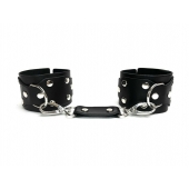 Черные кожаные наручники Sex Game - БДСМ Арсенал - купить с доставкой в Новочеркасске
