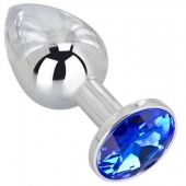 Анальное украшение BUTT PLUG  Small с синим кристаллом - 7 см. - Anal Jewelry Plug - купить с доставкой в Новочеркасске