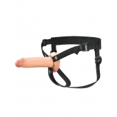 Телесный полый страпон на черных ремнях Hollow Silicone Strap-on - 17,8 см. - Pipedream - купить с доставкой в Новочеркасске
