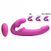 Розовый безремневой страпон с вибрацией и функцией расширения Inflatable Ergo-Fit Strapless Strap-On - XR Brands - купить с доставкой в Новочеркасске