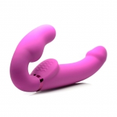 Розовый безремневой страпон с вибрацией и функцией расширения Inflatable Ergo-Fit Strapless Strap-On - XR Brands - купить с доставкой в Новочеркасске