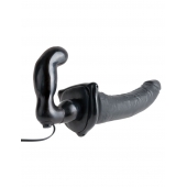 Черный страпон с вагинальной пробкой Deluxe Vibrating Penetrix Strap-On - 19 см. - Pipedream - купить с доставкой в Новочеркасске