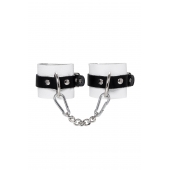 Бело-черные кожаные наручники с одним ремешком с люверсами - Pecado - купить с доставкой в Новочеркасске