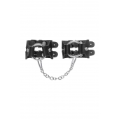 Черные кожаные наручники-браслеты из двух ремешков - Pecado - купить с доставкой в Новочеркасске