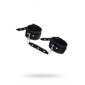 Черные двухслойные кожаные оковы с белой строчкой - Pecado - купить с доставкой в Новочеркасске