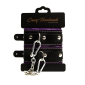 Черно-фиолетовые скругленные наручники с мягкой подкладкой - Crazy Handmade - купить с доставкой в Новочеркасске