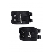 Черные кожаные оковы с двумя перекрёстными ремешками - Pecado - купить с доставкой в Новочеркасске