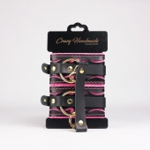 Черные кожаные оковы с розовой строчкой - Crazy Handmade - купить с доставкой в Новочеркасске