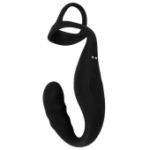 Черное эрекционное кольцо со стимуляцией промежности и анальной пробкой Cock Ring with RC Prostate Plug - Orion - в Новочеркасске купить с доставкой