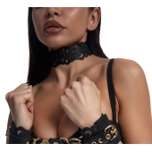 Черный ажурный чокер с золотистой фурнитурой - Crazy Handmade - купить с доставкой в Новочеркасске