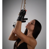 Черные высокие кожаные наручники для подвешивания - Crazy Handmade - купить с доставкой в Новочеркасске