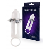 Эластичная насадка на пенис с подхватом мошонки и стимулирующими «ресничками» - Sextaz - в Новочеркасске купить с доставкой