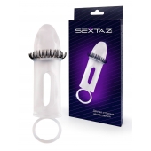 Закрытая насадка на пенис с подхватом мошонки и стимулирующими «ресничками» - Sextaz - в Новочеркасске купить с доставкой