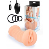 Телесный двусторонний мастурбатор с вибропулей и эрекционными кольцами в комплекте - Sexy Girl - в Новочеркасске купить с доставкой