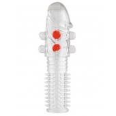 Гелевая прозрачная насадка с шариками и шипами - 14 см. - Toyfa Basic - в Новочеркасске купить с доставкой