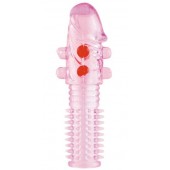 Гелевая розовая насадка с шариками и шипами - 14 см. - ToyFa - в Новочеркасске купить с доставкой