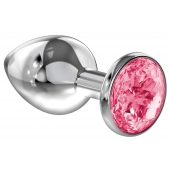Большая серебристая анальная пробка Diamond Pink Sparkle Large с розовым кристаллом - 8 см. - Lola Games - купить с доставкой в Новочеркасске