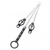 Черно-серебристые зажимы для сосков с кольцом для пениса TOYFA Metal - ToyFa - купить с доставкой в Новочеркасске