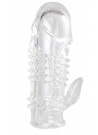 Прозрачная гелевая насадка с шипами и клиторальным отростком - 13 см. - Toyfa Basic - в Новочеркасске купить с доставкой