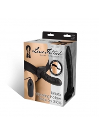 Чёрный полый страпон с вибрацией Unisex Vibrating Hollow Strap-On - 14 см. - Lux Fetish - купить с доставкой в Новочеркасске