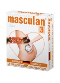 Розовые презервативы Masculan Ultra Long Pleasure с колечками, пупырышками и продлевающим эффектом - 3 шт. - Masculan - купить с доставкой в Новочеркасске