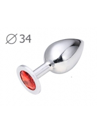 Коническая серебристая анальная втулка с красным кристаллом - 8,2 см. - Anal Jewelry Plug - купить с доставкой в Новочеркасске