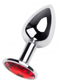 Маленькая коническая серебристая анальная пробка с красным кристаллом - 7 см. - ToyFa - купить с доставкой в Новочеркасске