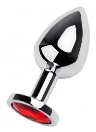 Серебристая коническая анальная пробка с красным кристаллом - 8 см. - ToyFa - купить с доставкой в Новочеркасске