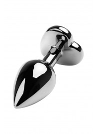 Серебристая коническая анальная пробка с красным кристаллом-сердечком - 7 см. - ToyFa - купить с доставкой в Новочеркасске