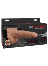 Телесный полый страпон с имитацией эякуляции 7.5  Hollow Squirting Strap-On with Balls Flesh - 21,6 см. - Pipedream - купить с доставкой в Новочеркасске