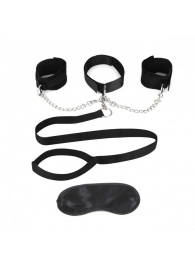 Чёрный ошейник с наручниками и поводком Collar Cuffs   Leash Set - Lux Fetish - купить с доставкой в Новочеркасске