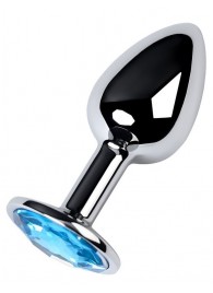 Серебристая конусовидная анальная пробка с голубым кристаллом - 7 см. - ToyFa - купить с доставкой в Новочеркасске
