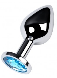 Серебристая конусовидная анальная пробка с голубым кристаллом - 8 см. - ToyFa - купить с доставкой в Новочеркасске