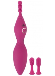 Ярко-розовый клиторальный вибратор с 3 насадками Spot Vibrator with 3 Tips - 17,9 см. - Orion